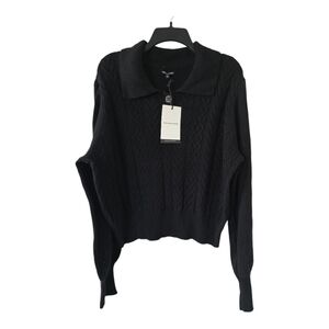 Who What Wear Sweater Womens XXL Black Cable Knit Long Sleeve Slouchy Oversized